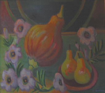 Pumpkin, Pears and Flowers